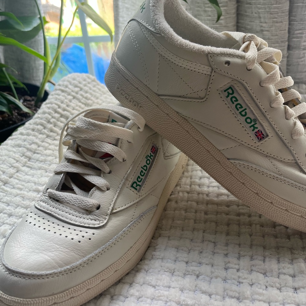 Reebok Cream and Green Leather Sneakers